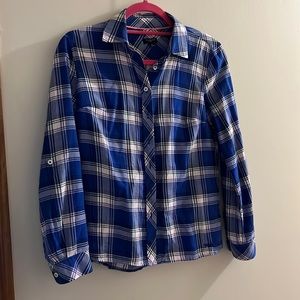 Talbots royal, white, pink and black plaid shirt PP